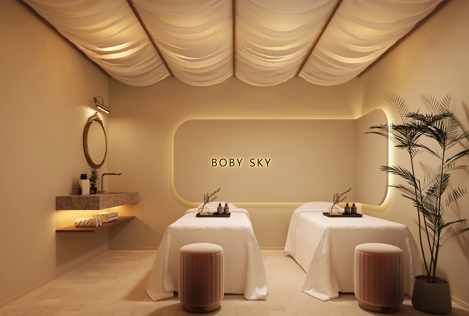 Thai massage therapy hands on client back at Body Sky Wellness Dubai
